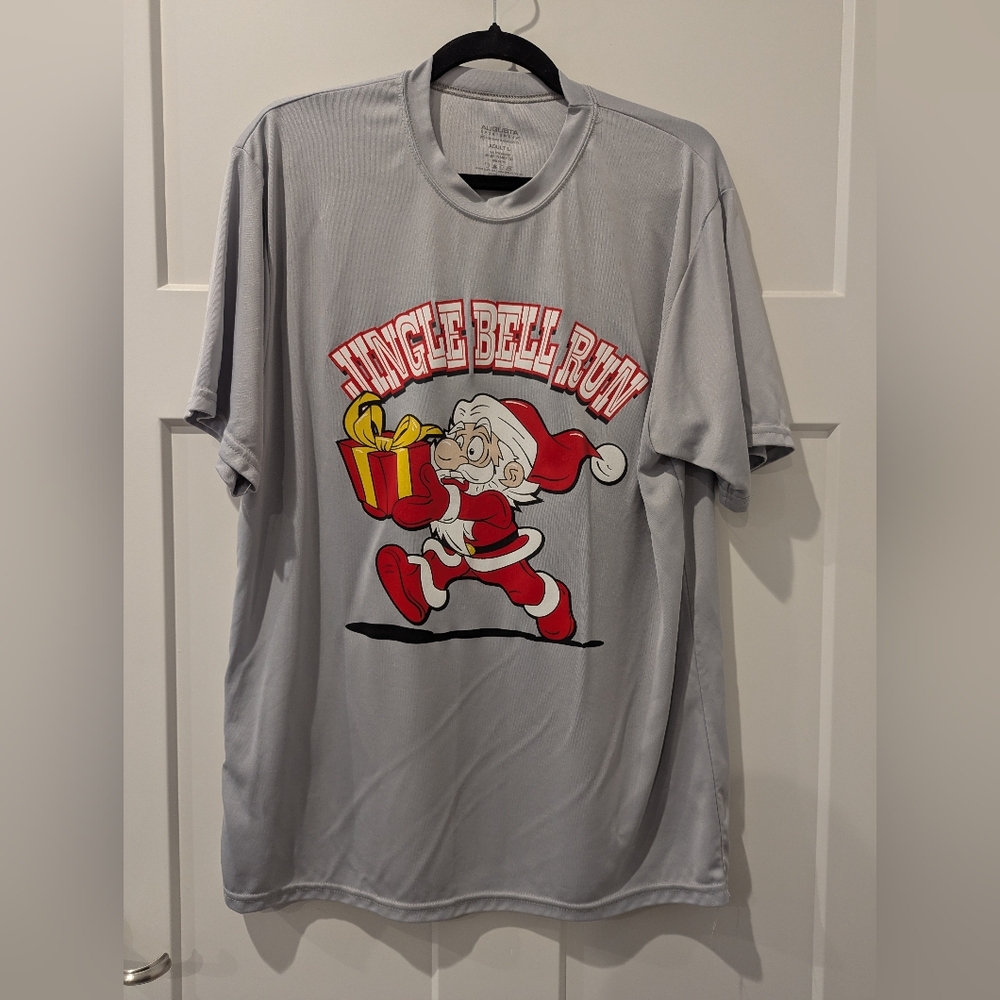 Gray Jingle Bell Run Santa T-Shirt
